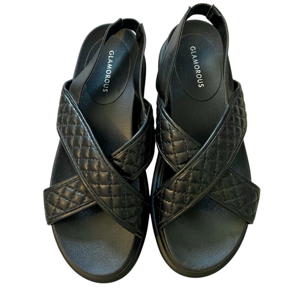 ASOS Glamorous Women's Cross Strap Quilted Platform Sandals, Black Size 8 - Picture 4 of 10